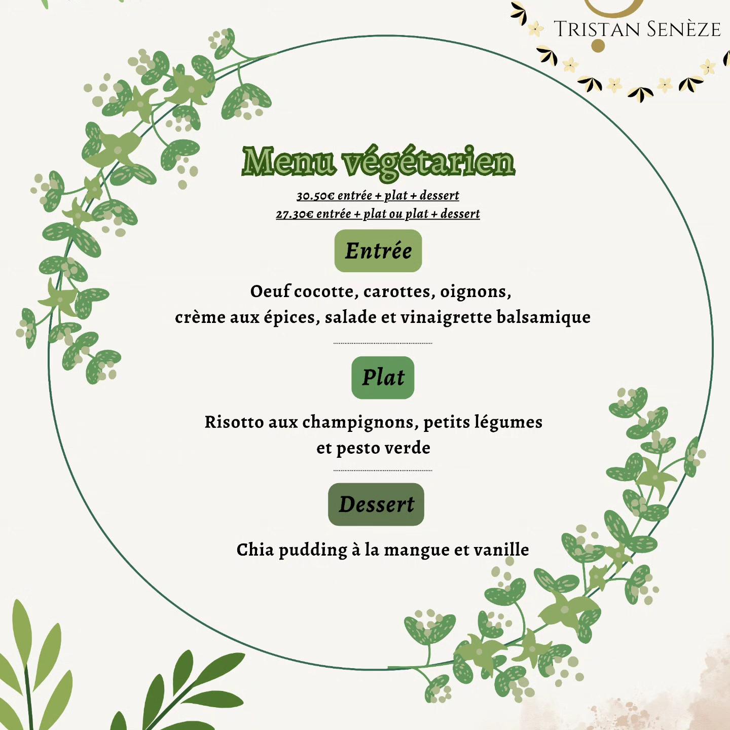 Menu végétarien Printemps 2025
