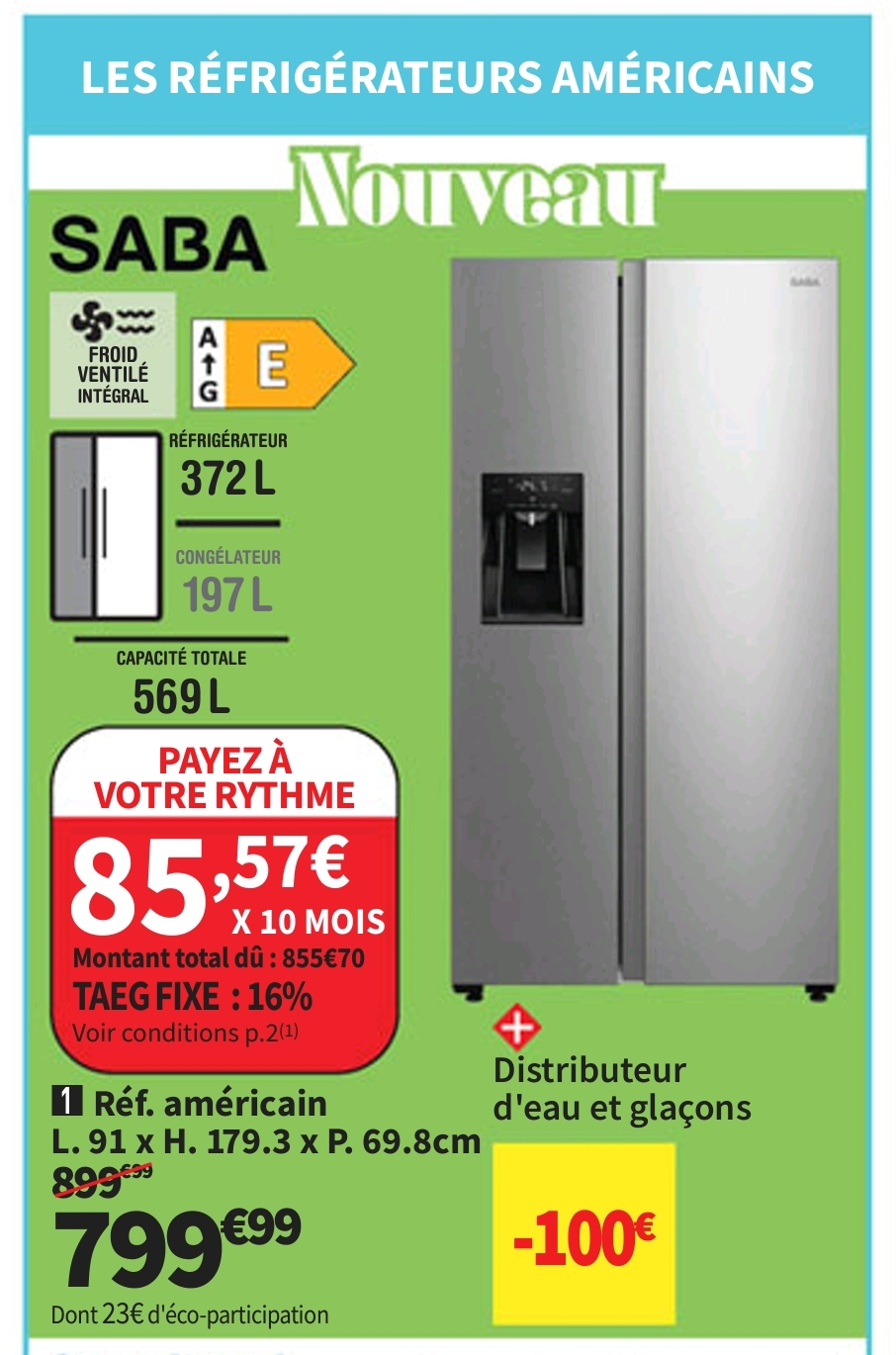 Réfrigérateur Américain Saba Sbs5734wdile