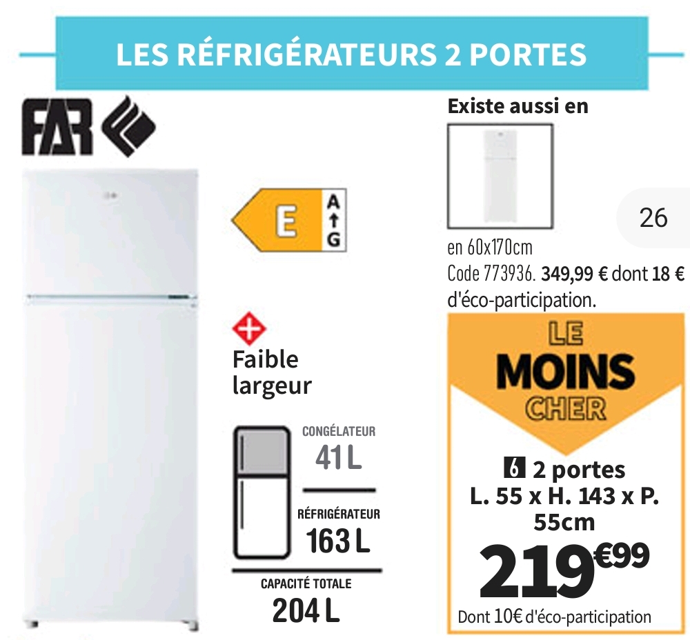 Réfrigérateur 2 Portes (congélateur En Haut) Far Dp2024w