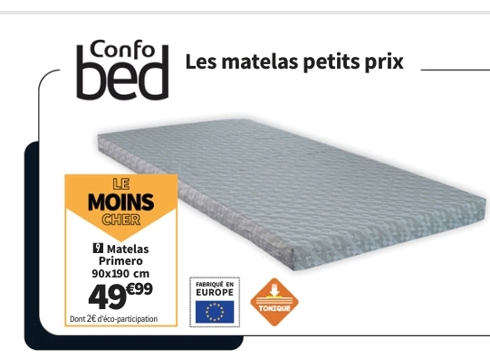 Matelas Mousse 90×190 Cm Confobed Primero