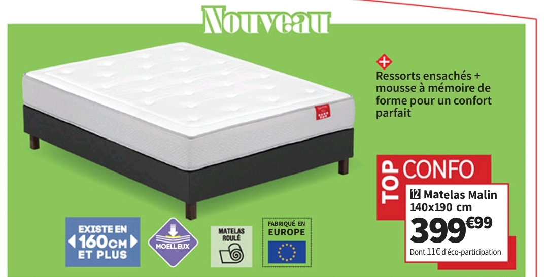 Top Confo Matelas Ressorts   Mémoire De Forme 140×190 Cm Nightitude Malin