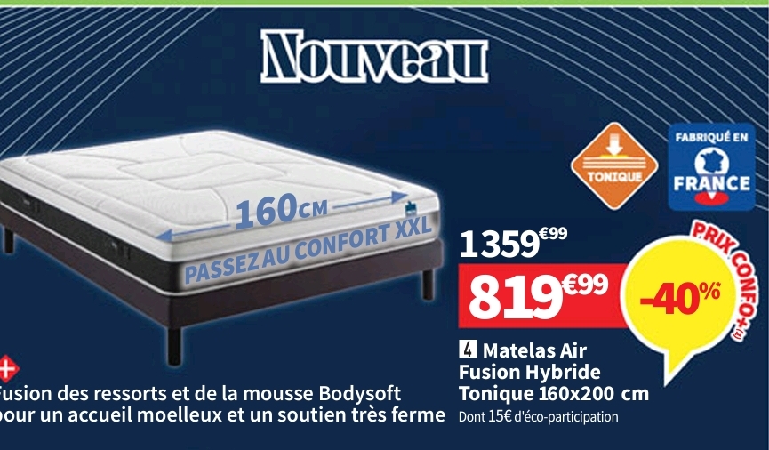 Offre Carte Conforama Matelas Ressorts 160×200 Cm Bultex Fusion Hybride Tonique