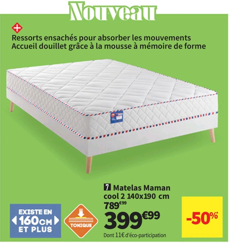 Matelas Ressorts   Mémoire De Forme 140×190 Cm Merinos Maman Cool 2