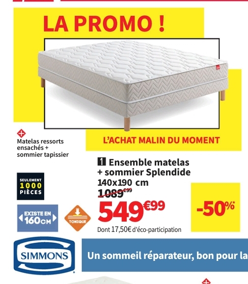 Matelas   Sommier Ressorts 140×190 Cm Epeda Splendide