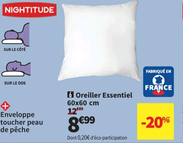 Oreiller Rectangulaire 45×70 Cm Essentiel