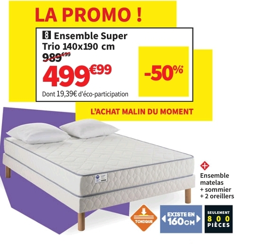 Ensemble Matelas Et Sommier 140×190 Cm Ressorts Merinos Super Trio Soutien Ferme épaisseur 21 Cm