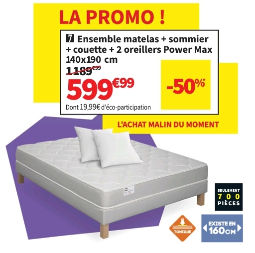 Ensemble Matelas Et Sommier 140×190 Cm Ressorts Simmons Pack Power Max Soutien Ferme épaisseur 20 Cm