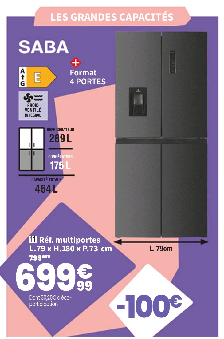 Refrigerateur Multiportes Froid Ventilé (no Frost): Sans Givre Saba Fr4d4664wddke –