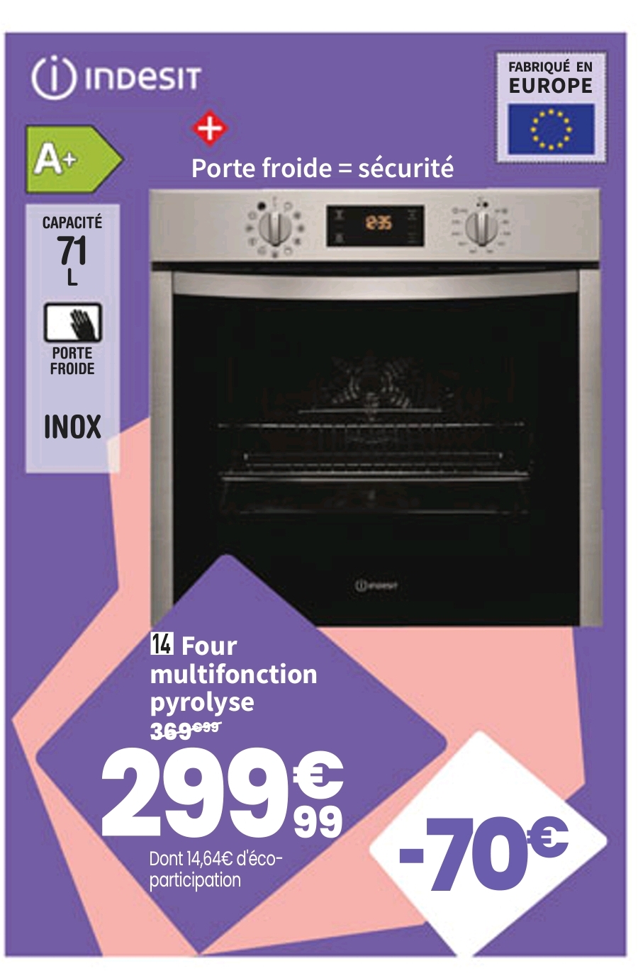 Four Multifonction Pyrolyse Indesit Ifw5844pix 71 Litres