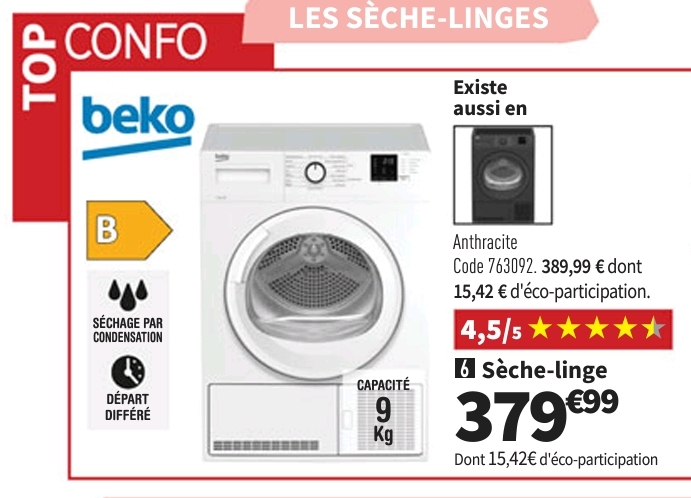 Seche Linge Beko Dcb912w Condensation 9 Kg Largeur 59.7 Cm