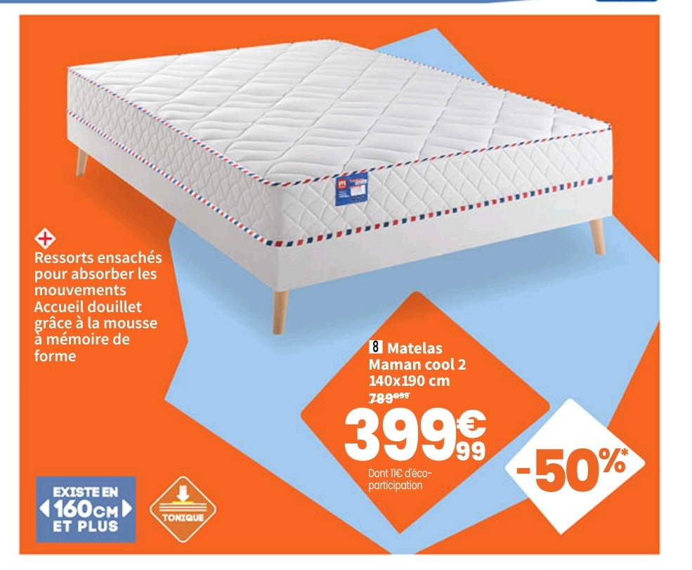 Matelas 140×190 Cm Merinos Maman Cool 2 Ressorts   Mémoire De Forme Soutien Ferme épaisseur 21 Cm 4.