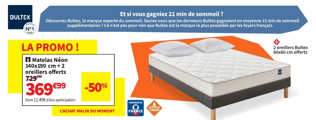 Matelas 140×190 Cm Bultex Neon Mousse Soutien Ferme épaisseur 17 Cm