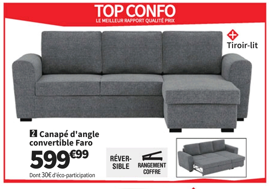 Canapé D’angle Réversible Convertible Faro