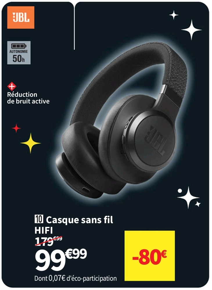 Casque Sans Fil Live 660nc Jbl Autonomie 50 Heures Réducteur De Bruit