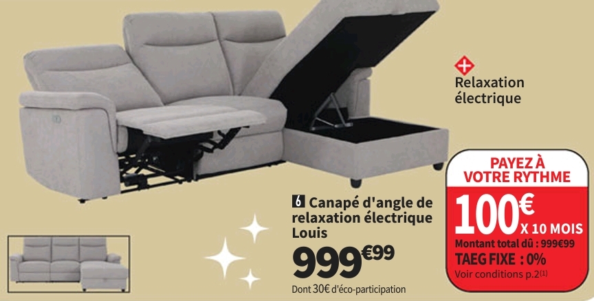 Canapé D’angle Relax électrique 3 Places Louis Coloris Gris