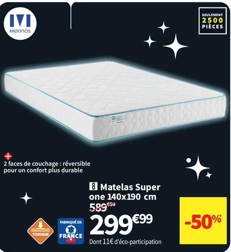 Matelas Ressorts Ensachés   Mousse 140×190 Cm Merinos Super One