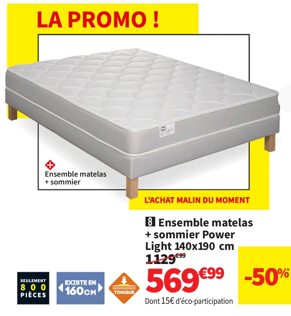 Ensemble Matelas Et Sommier 140×190 Cm Ressorts Simmons Pack Power Light