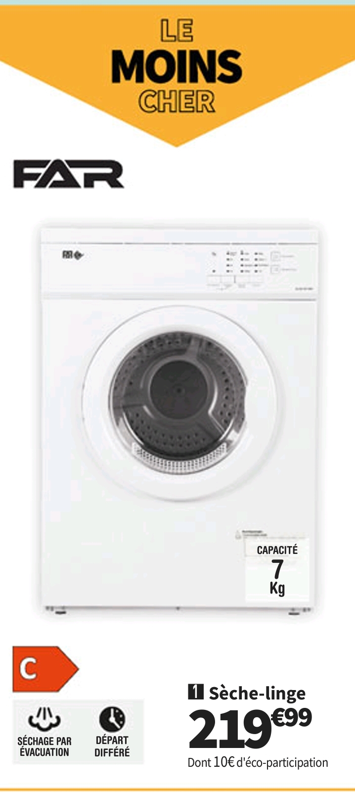 Le Moins Cher Seche Linge Far Slee7mi18w Evacuation 7 Kg Largeur 59.5 Cm