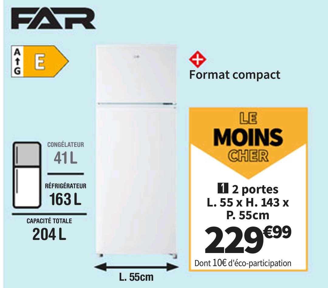 Refrigerateur 2 Portes Froid Statique Far Dp2024w