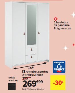 Armoire 3 Portes Minkee Coloris Blanc