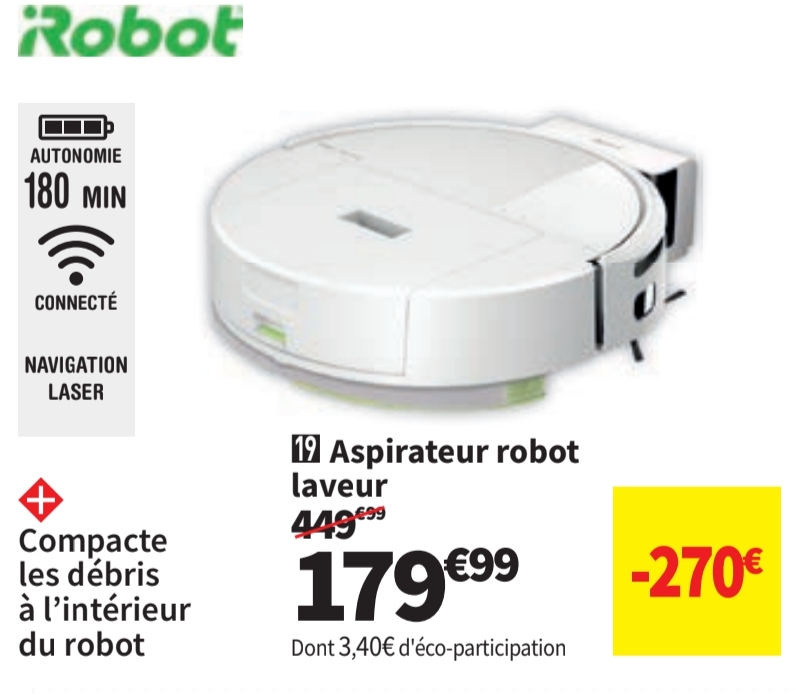 Aspirateur Robot Aspirant Et Lavant Irobot L1212 – Connecté Navigation Laser