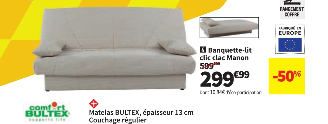 Banquette-lit Clic Clac Couchage Régulier 8 Heures Manon Déhoussable Beige