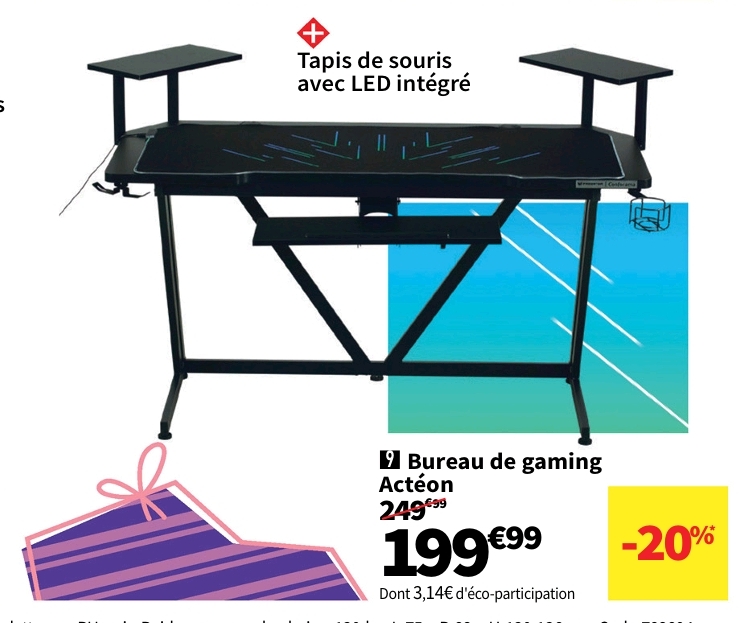 Bureau Gaming Predator X Conforama Actéon 136 Cm Coloris Noir