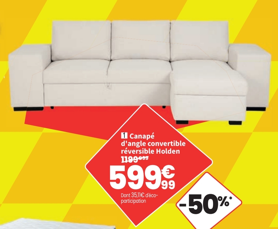 Canapé D&rsquo;angle Réversible Convertible Holden 3 Places Tissu Beige