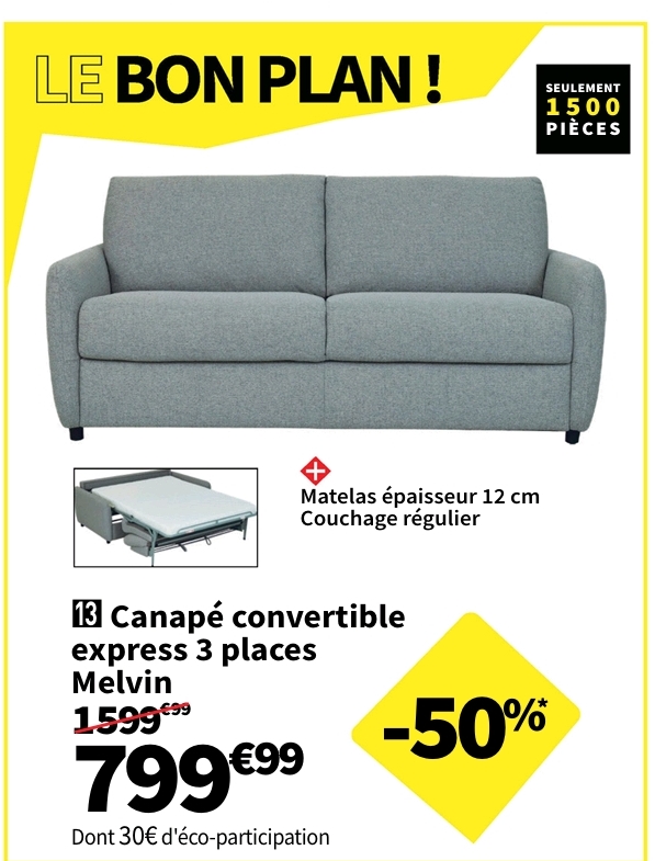 Canapé Droit Convertible Melvin 3 Places Tissu Gris Clair