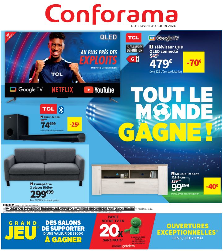 Catalogue Conforama  « tout Le Monde Gagne »   Du 30-04 Au 03-06-24