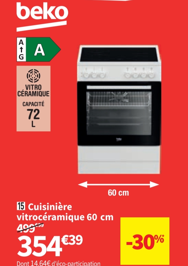 Cuisinière Vitrocéramique Beko Fbe67100gws 4 Foyers Multifonction Manuel 60 Cm