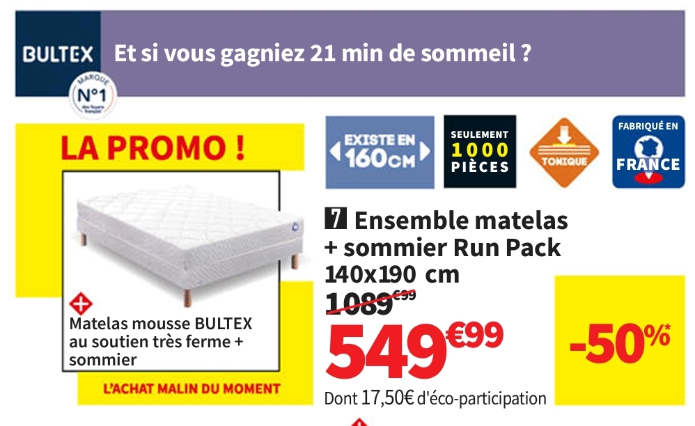 Matelas Sommier Mousse 140×190 Cm Bultex Runner Pack
