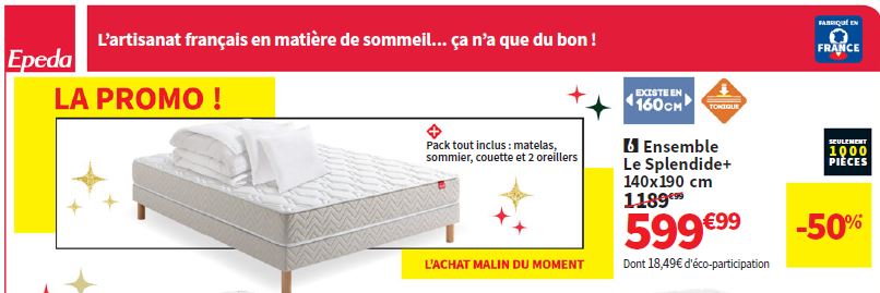 Matelas   Sommier Ressorts 140×190 Cm Epeda Le Splendide