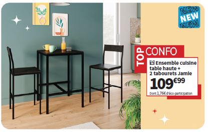 Ensemble Table Haute   2 Tabourets Jamie Coloris Noir  Top Confo