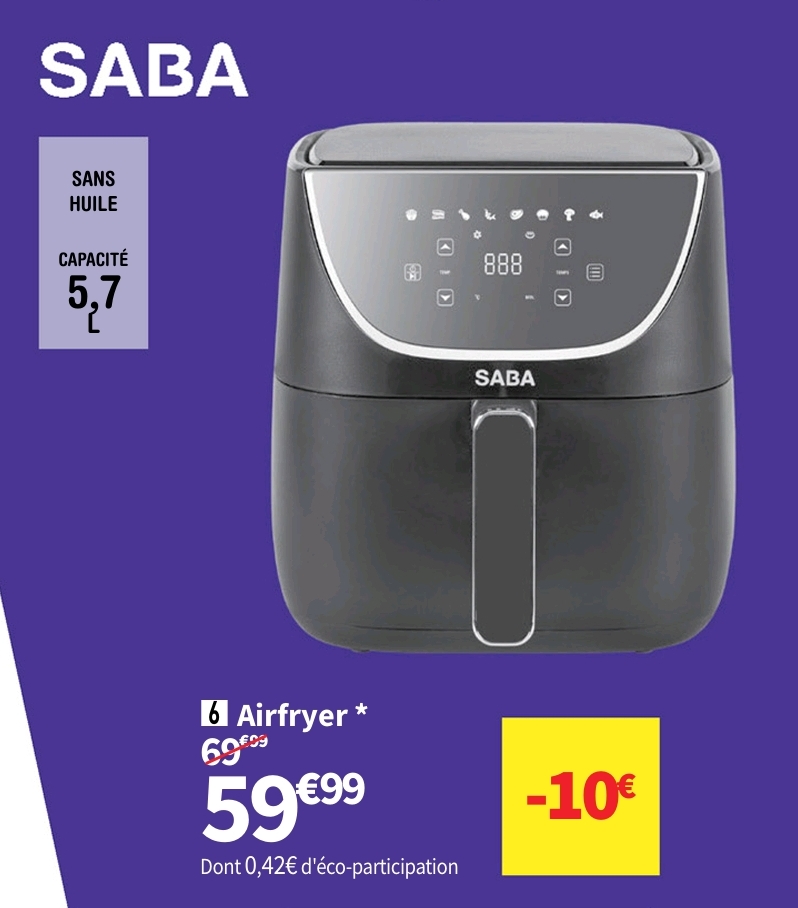 Friteuse Sans Huile Airfryer  Saba Af-57l-nr