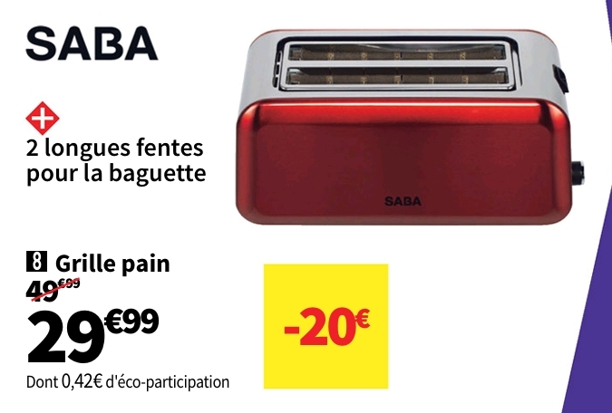 Grille Pain 2 Fente(s) Saba Gp2ls22r – Rouge