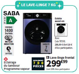 Lave Linge Ouverture Hublot Saba Fl714m24bg 7 Kg 1400 Trs/min Profondeur 52 Cm