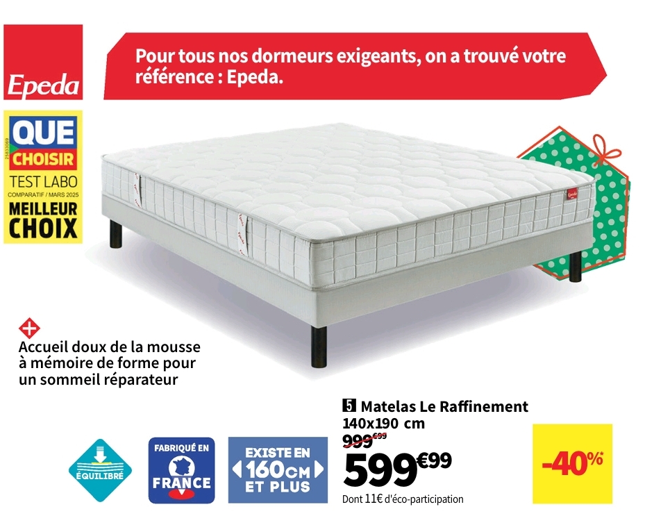 Matelas 140×190 Cm Epeda Raffinement Ressorts   Mémoire De Forme