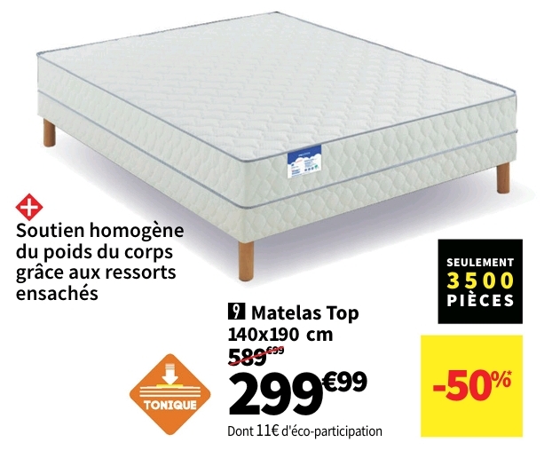Matelas 140×190 Cm Merinos Top Ressorts Ensachés Soutien Ferme épaisseur 20 Cm