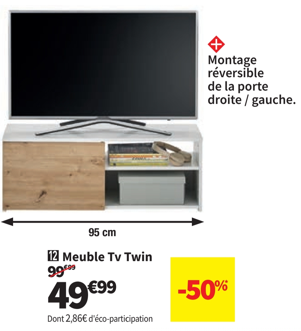 Meuble Tv Coloris Blanc 95.1 Cm Twin