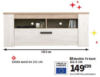 Meuble Tv 122.5 Cm Kent Coloris Chêne Blanchi Et Chêne Cendré