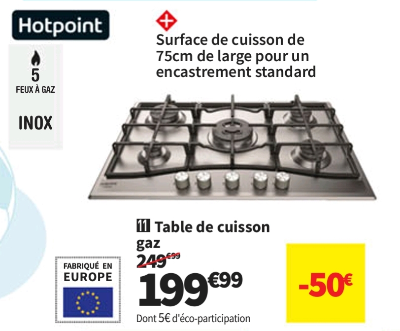 Table De Cuisson Gaz Hotpoint Pcn751t/ix/ha   Du 30-04 Au 03-06-24