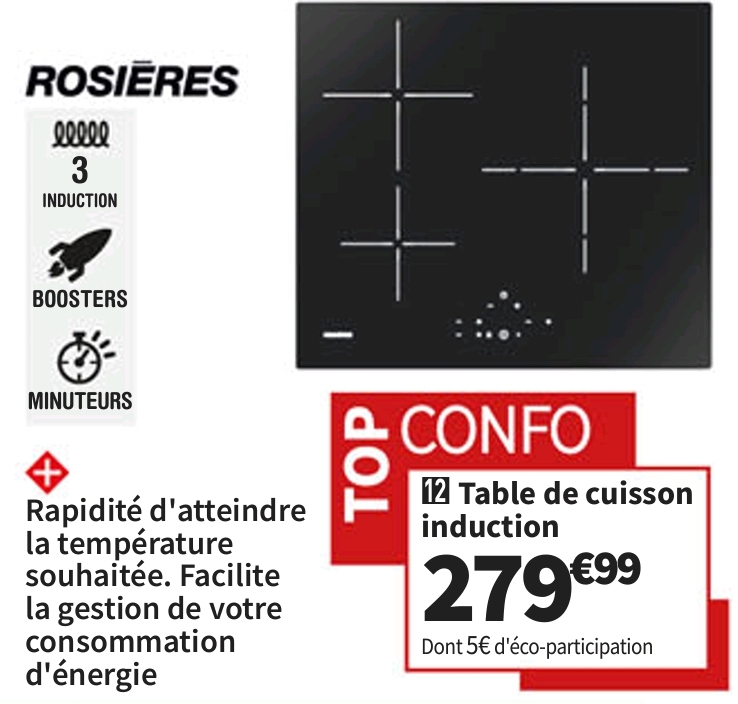 Table De Cuisson à Induction Rosieres Rid633cd/e1  Top Confo   Du 30-04 Au 03-06-24