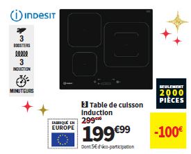 Plaque De Cuisson à Induction Indesit Is33q60ne 3 Foyers 7200 Watts