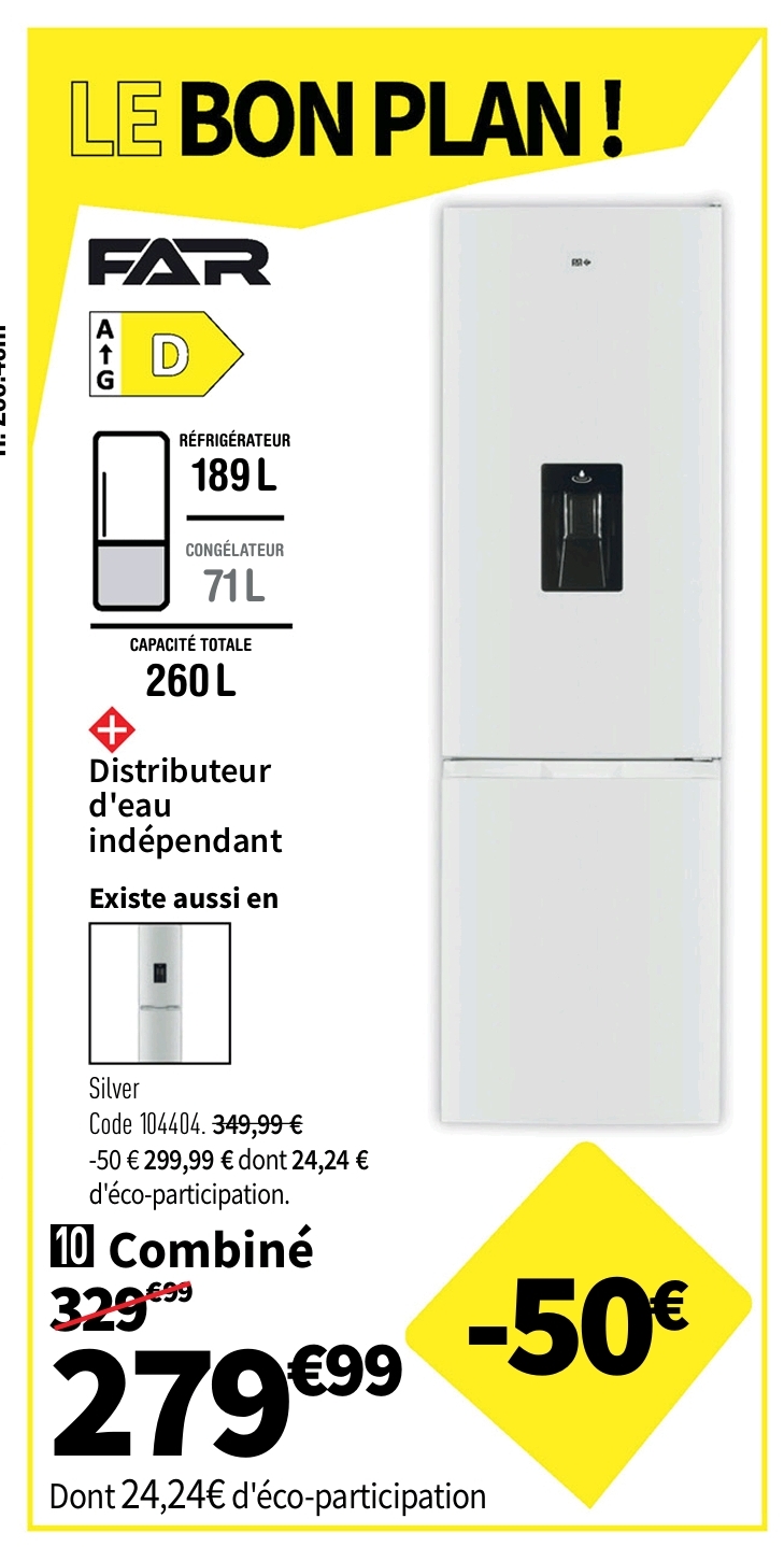 Refrigerateur Combiné (congél En Bas) Froid Statique Far Cb2625wdwd – Largeur 55