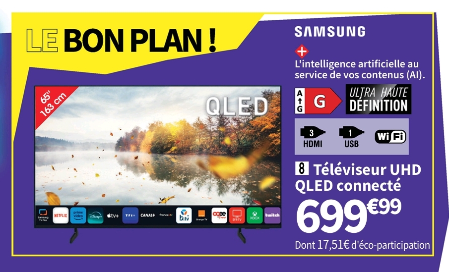 Téléviseur Qled Samsung Tq65q7f3auxxc Uhd 4k 163