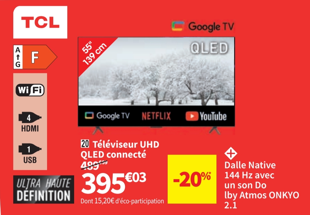 Téléviseur Qled Tcl 55p81k Uhd 4k 55 Pouces 139 Cm