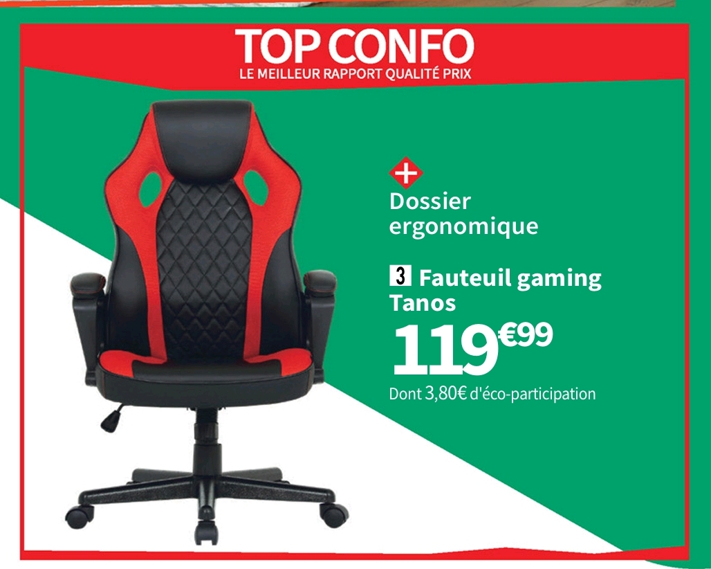 Top Confo Fauteuil Gaming Tanos Assise Réglable En Hauteur