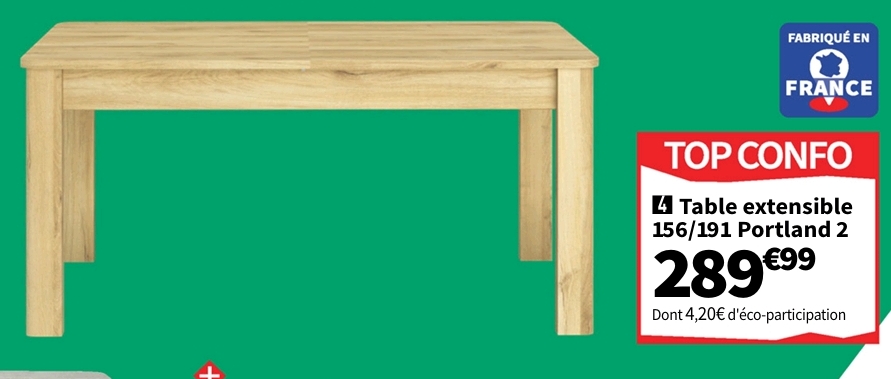 Top Confo. Table De SÃ©jour Rectangulaire Fixe Naturel Portland 2 Â 90Ã156-191max. Cm