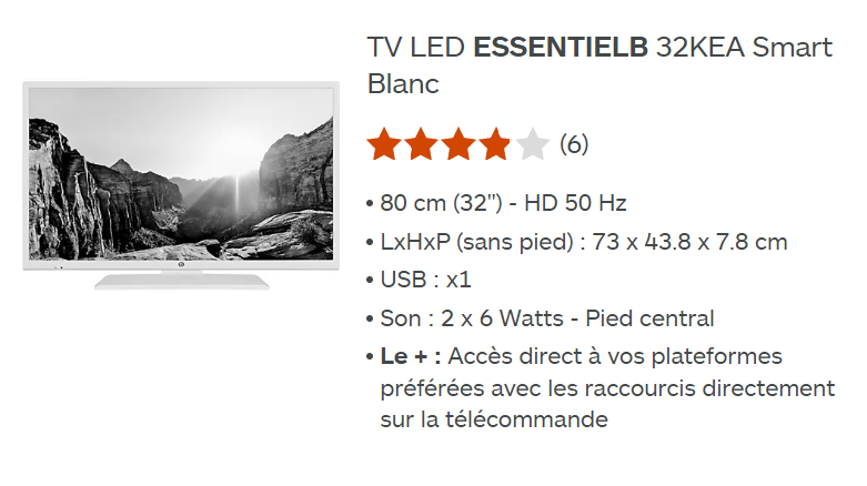 Tv Led Essentielb 32kea Smart Blanc